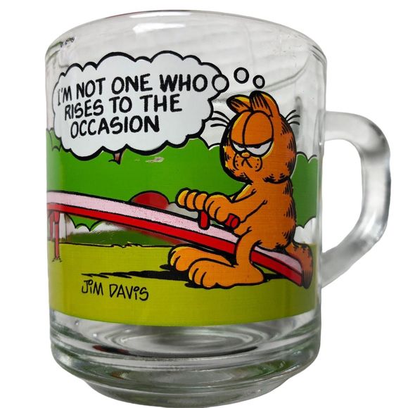 VINTAGE McDonalds Garfield & Odie Glass Coffee Tea Mug Cup Anchor Hocking 1980 - Picture 1 of 7